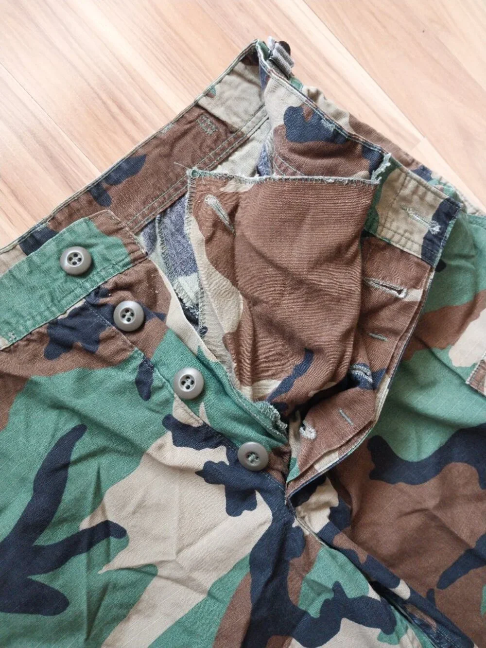 US Military Woodland Camouflage BDU Trousers Hot Weather Ripstop Sz Medium Short